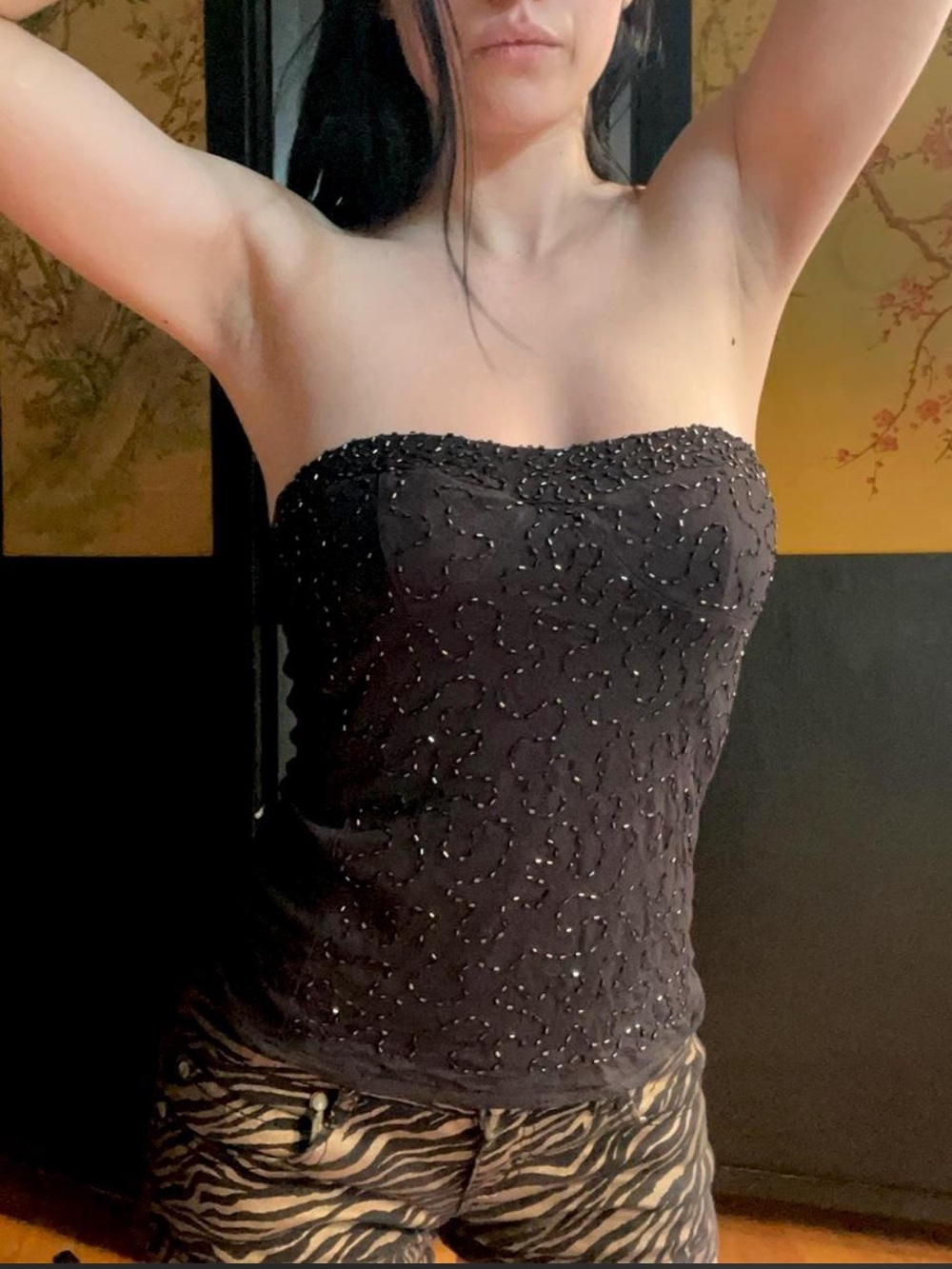 Euro fairy whimsygoth Black Beaded strapless tube top